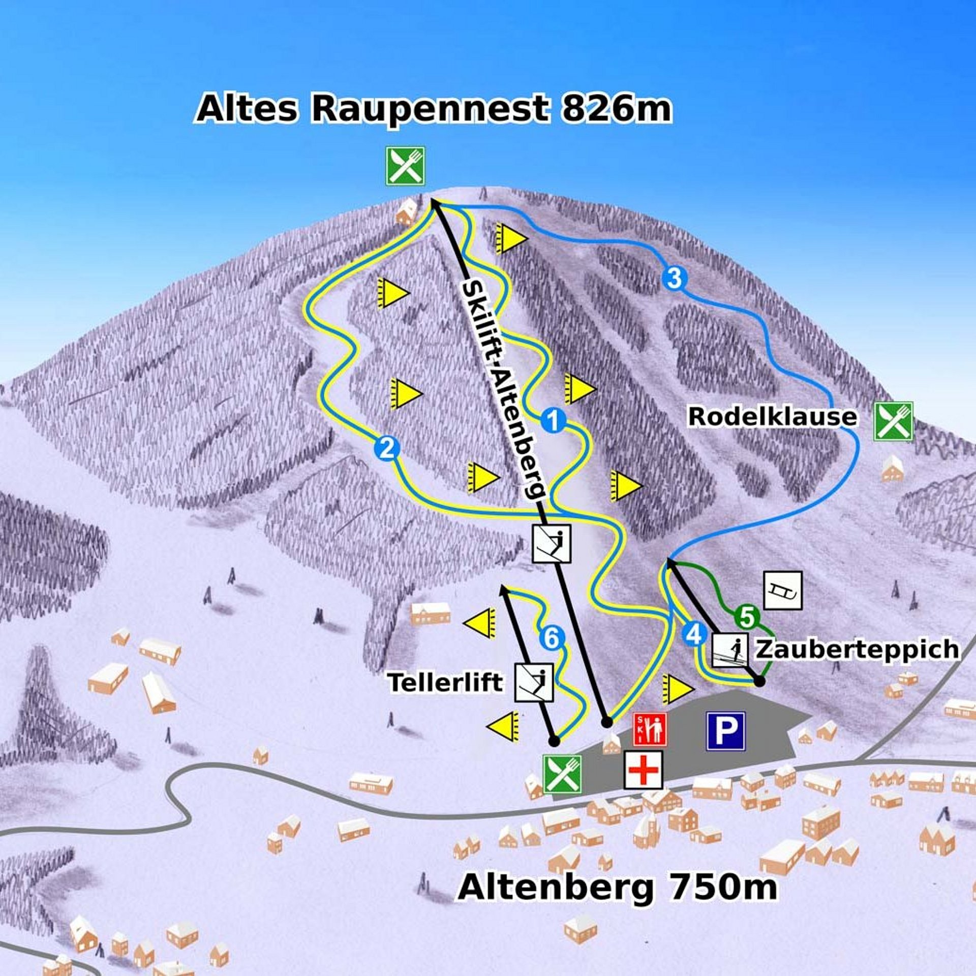 Pistenplan Skilifte Abfahrten Skigebiet Erlebnisberg Altenberg
