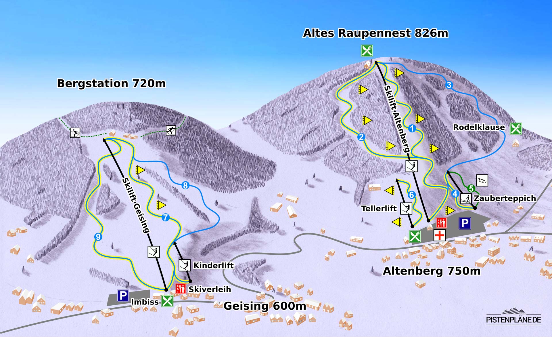 Pistenplan Skilifte Abfahrten Skigebiet Erlebnisberg Altenberg